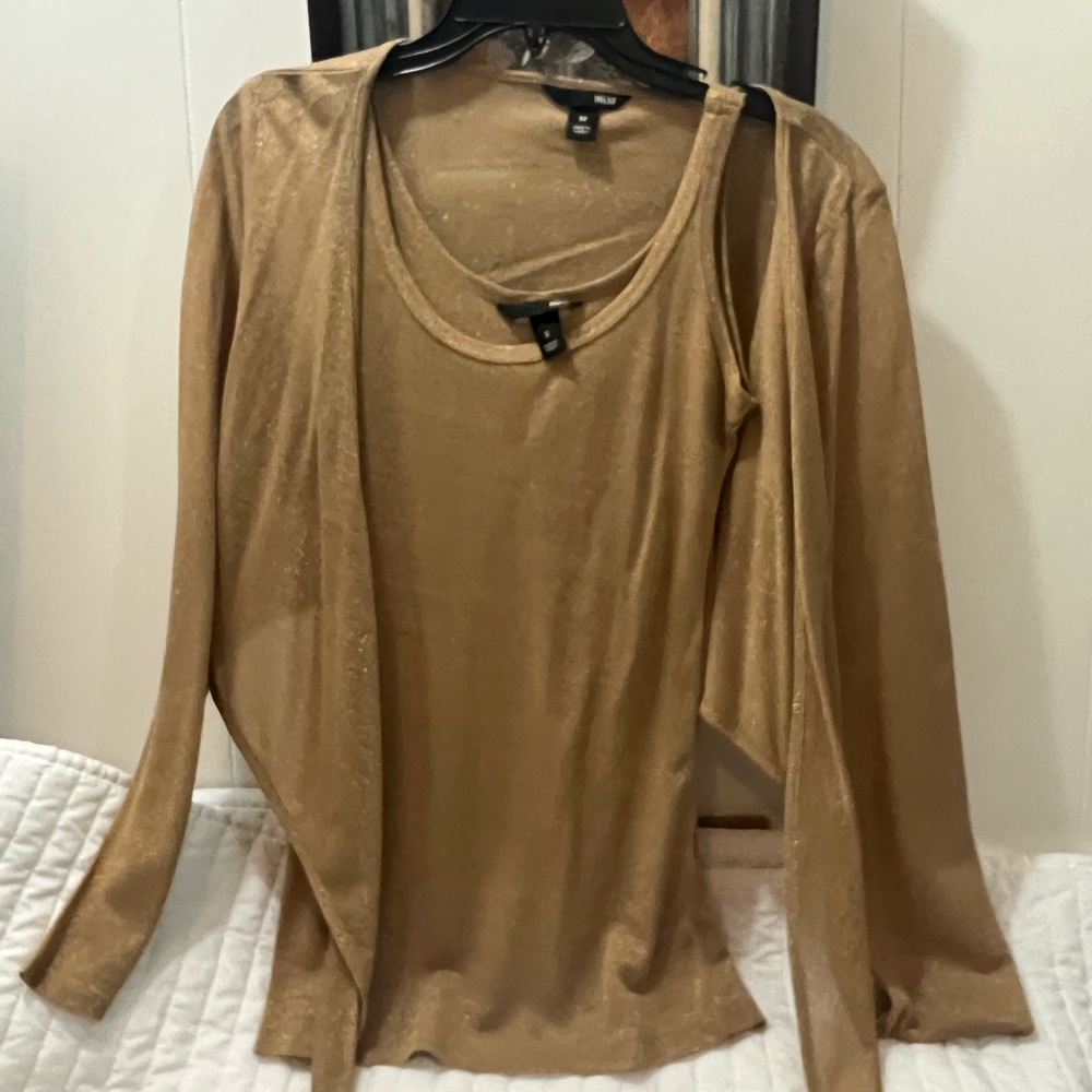 Women 2 pcs top gold shine glitter fabric